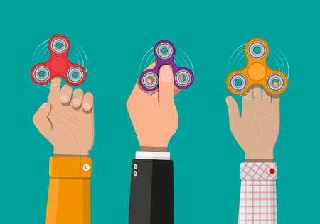 Hand spinner. Antistress toy, fidget spinner. Vector illustration in flat styleのイラスト素材