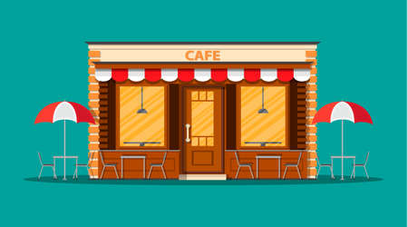 Cafe shop exterior. Street restraunt building.のイラスト素材
