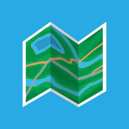 Folded paper city map icon.