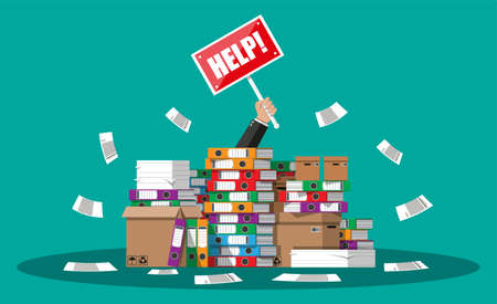 Businessman in pile of office papers