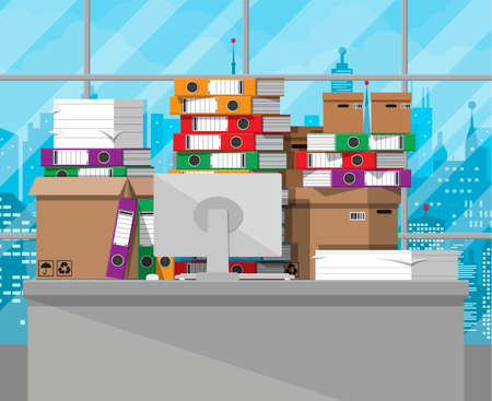 Pile of paper documents and file folders.のイラスト素材