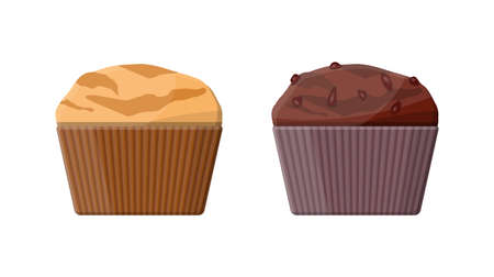 Muffin set. Chcolate and vanilla cupcake. Vector illustration in flat style.のイラスト素材