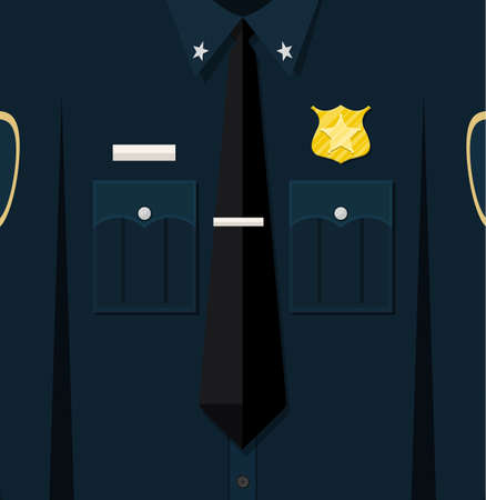 Folded blue policeman uniform with badge.