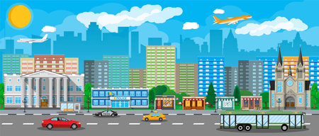 Modern city view. Public transportation systemのイラスト素材