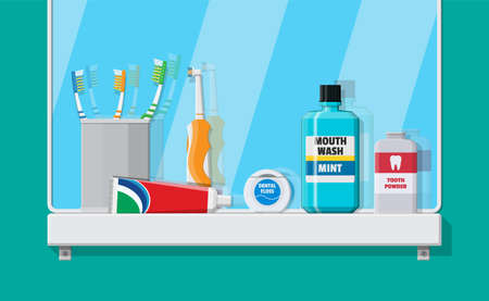 Bathroom mirror and dental cleaning tools.のイラスト素材