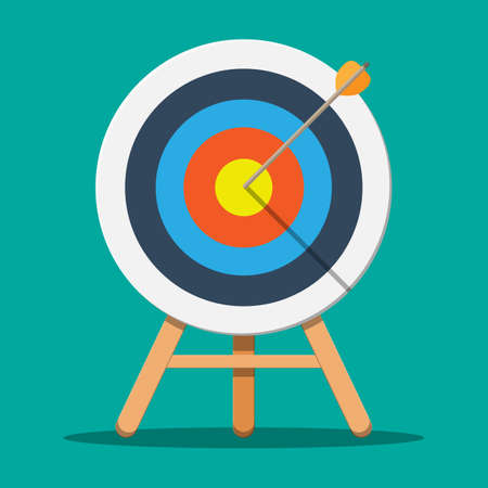 Target on wooden tripod with arrow in cente.のイラスト素材