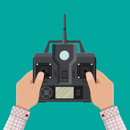 Remote controller for car, drone, fly and other devices and toys. Remote control panel with display...