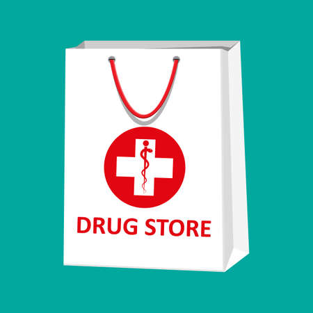 White shopping bag for medical pills and bottlesのイラスト素材