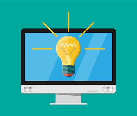Computer monitor with light bulb, vector illustration.のイラスト素材