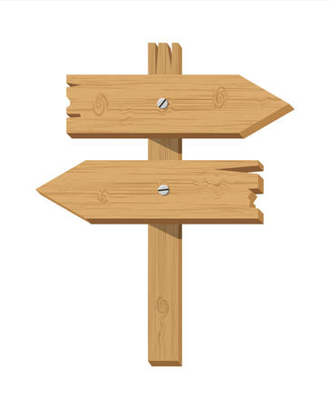 Empty direction blank on wooden signboard. Announcement board with paper placard. Vector illustration in flat styleのイラスト素材