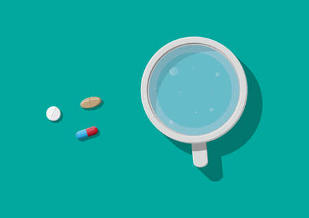 Glass of water and pills. Taking medicationのイラスト素材