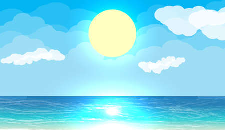 Sun with reflection in water. Day in tropical place. Vector illustration in flat styleのイラスト素材