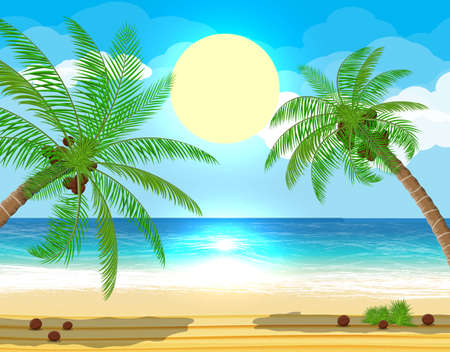 Landscape of palm tree on beachのイラスト素材