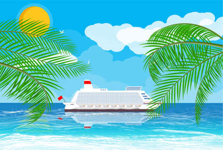 Tropical beach with cruise shipのイラスト素材