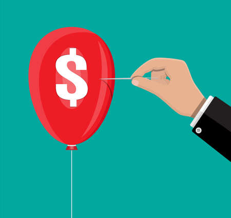 Hand with needle pierces the balloonのイラスト素材