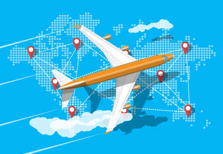 Passenger jet and  world map illustrationのイラスト素材