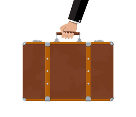 Vintage old travel suitcase in handのイラスト素材