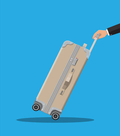 Travel bag in hand. Trolley on wheels Vector illustration.のイラスト素材