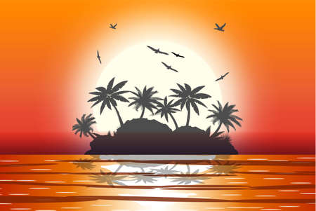 Silhouette of palm tree on beach.のイラスト素材