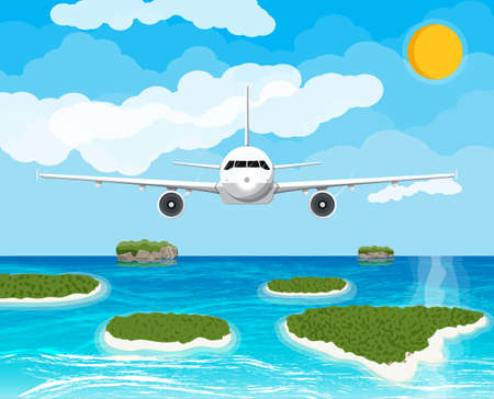 View aircraft in sky. Tropical islandsのイラスト素材
