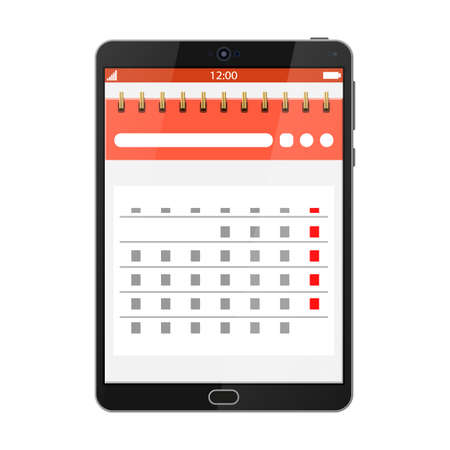 Paper spiral wall calendar in tablet pcのイラスト素材