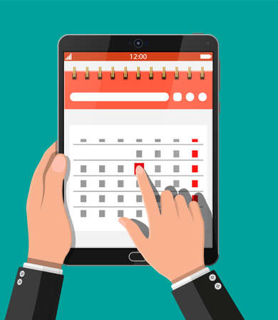 Paper spiral wall calendar in tablet pcのイラスト素材