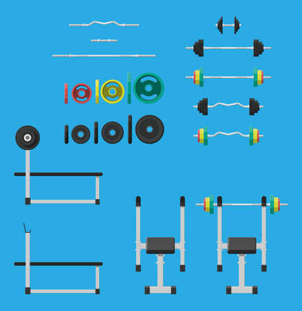 Rubber and metal weights, dumbbell and benchのイラスト素材