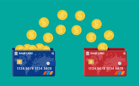 Bank plastic card to card money transfer. Internet banking, contactless and wireless payment and...