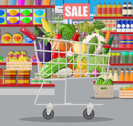 Supermarket store interior with vegetablesのイラスト素材