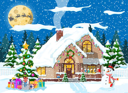 Suburban house covered snow.のイラスト素材