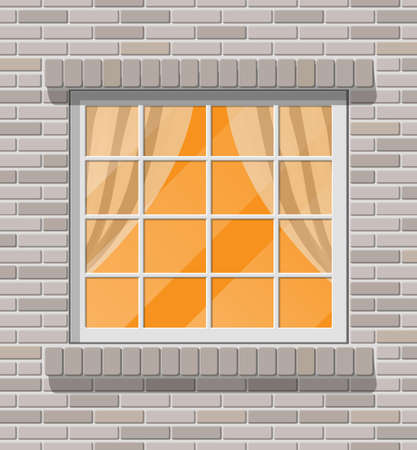 Building facade. Classic window in brick wall.のイラスト素材