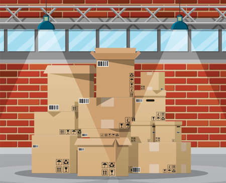 Warehouse interior with goods and containerのイラスト素材