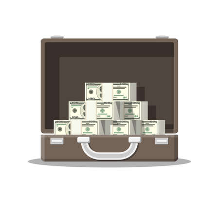 Open leather suitcase full of money.のイラスト素材