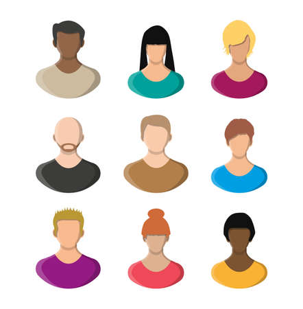 People face, avatar icon, cartoon character in color. Male and female. Vector illustration in flat styleのイラスト素材