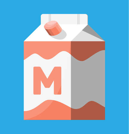 Paper packet with milk isolated on white. Milk dairy drink. Organic healthy product. Vector illustration in flat styleのイラスト素材