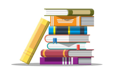 Pile of books in hand. Reading education, e-book, literature, encyclopedia. Vector illustration in flat styleのイラスト素材
