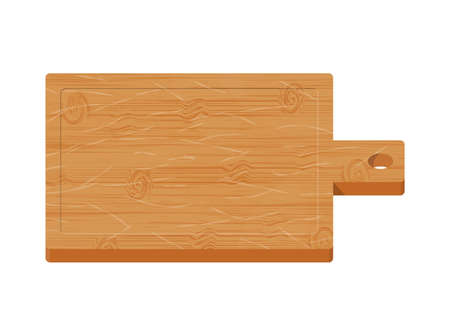 Wooden cutting board on white background. Kitchen board for food. Vector illustration in flat styleのイラスト素材