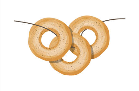 Bagel with poppy seeds. Baked food bun. Bakery shop, pastry. Vector illustration in flat styleのイラスト素材