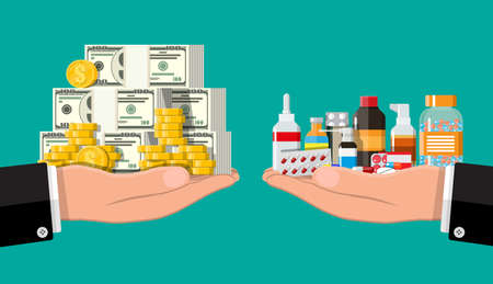 Hand scales with money and drugsのイラスト素材