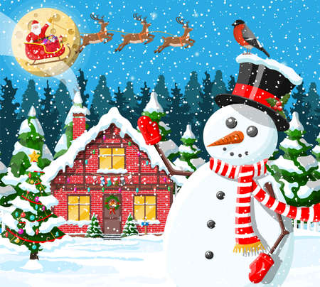 Christmas new year winter landscapeのイラスト素材