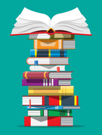 Pile of books. Reading education, e-book, literature, encyclopedia. Vector illustration in flat styleのイラスト素材