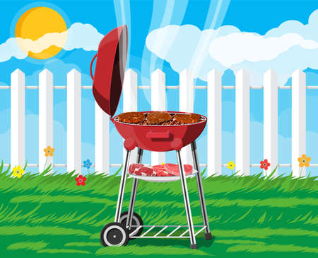 Round barbecue grill. Bbq icon. Electric grill.のイラスト素材