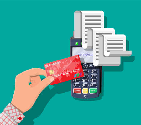 Modern POS terminal. Bank payment device.