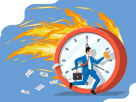 Businessman is fast running on big clock