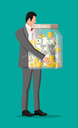 Businessman holding big money box.のイラスト素材