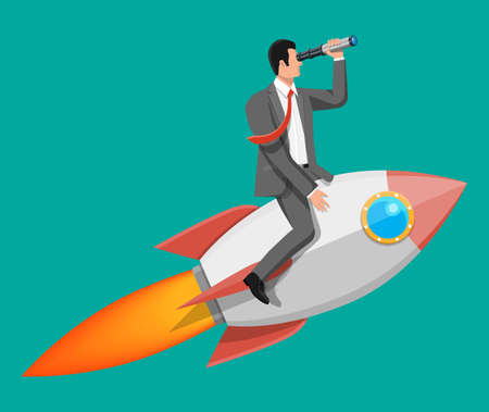 Successful businessman flying on rocketのイラスト素材