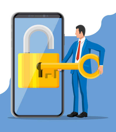 Thief or hacker use key to open smartphone.のイラスト素材