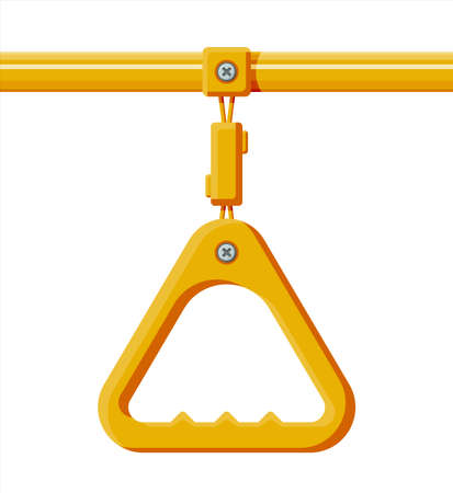 Empty triangle handrail in transport. Handles for safety transportations of passengers in bus, metro, train. Yellow handle isolated on white. Cartoon flat vector illustrationのイラスト素材