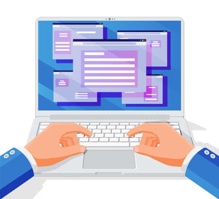Hands type or print on laptop keyboardのイラスト素材