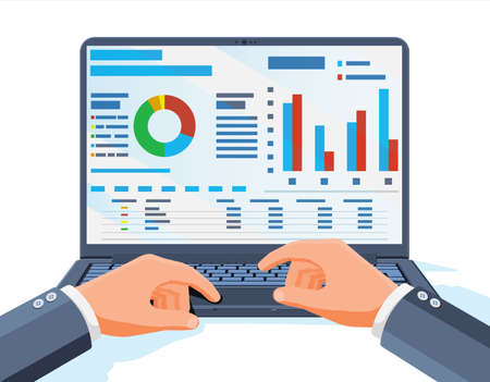 Laptop with statistical or analytical information.のイラスト素材